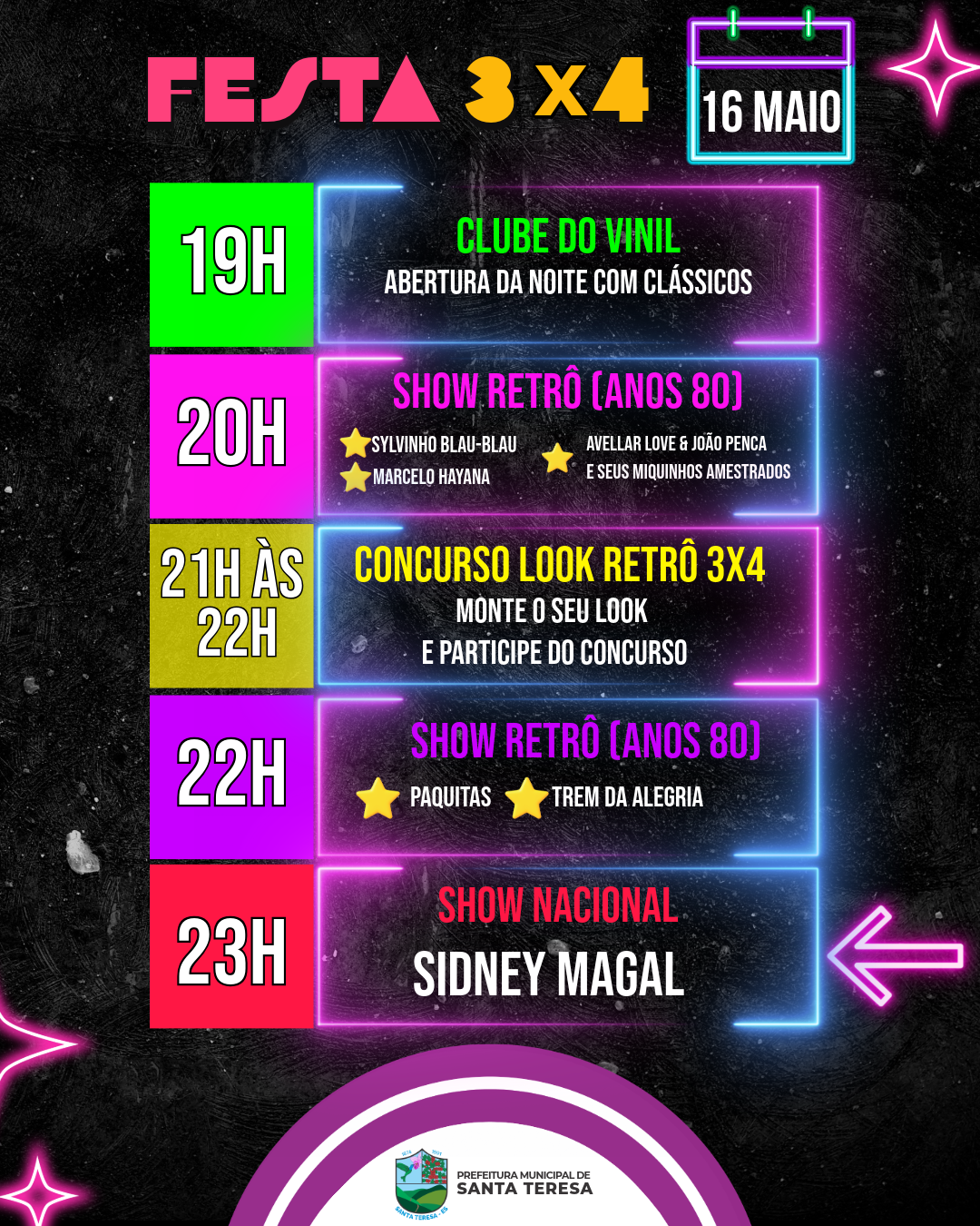 Prefeitura de Santa Teresa confirma Sidney Magal na Festa 3x4 2026